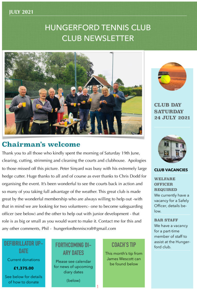 Hungerford Club - Newsletter - July 2021
